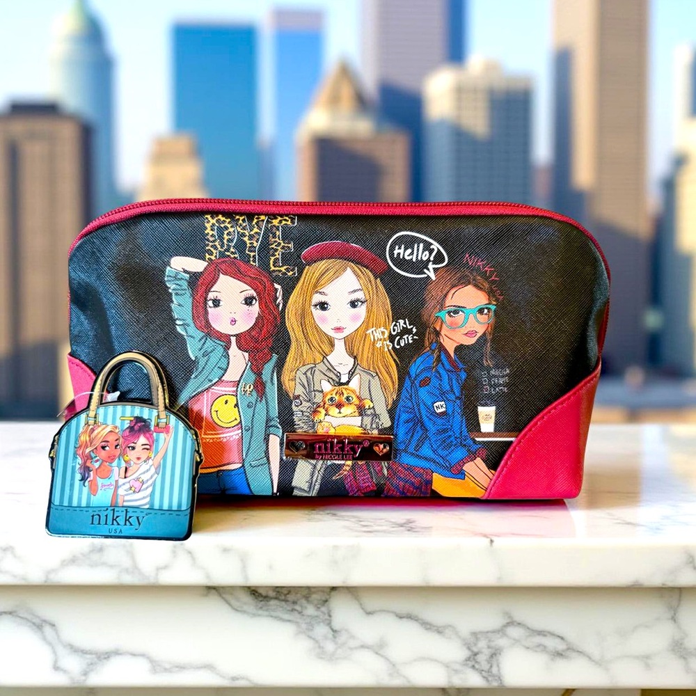 Nikky by Nicole NWT Multicolor “This Girl Is Cute” Lined Cosmetic Bag (P121)